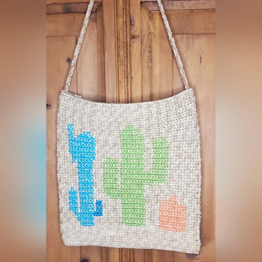 Artisan Beige Cactus Pattern Shoulder Bag